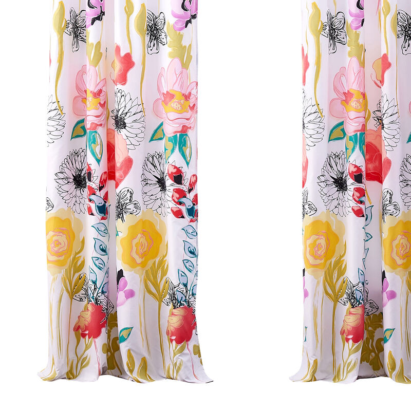 Minsk 84 Inch Window Panel Curtains, Bright Flower Patterns, Vibrant Colors - Benzara