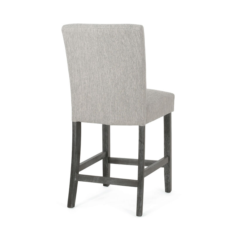 Sika Counter Height Stool Chair Set of 2, Tufted Light Gray, Charcoal Wood - Benzara
