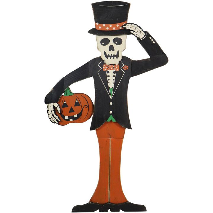 Haunted Hill Farm 46 Skeleton Holding Pumpkin Yard Stake