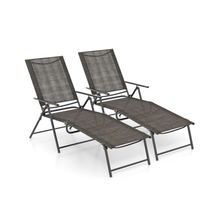 Hivvago 2 Piece Patio Folding Chaise Lounge Chairs Recliner with 6-Level Backrest