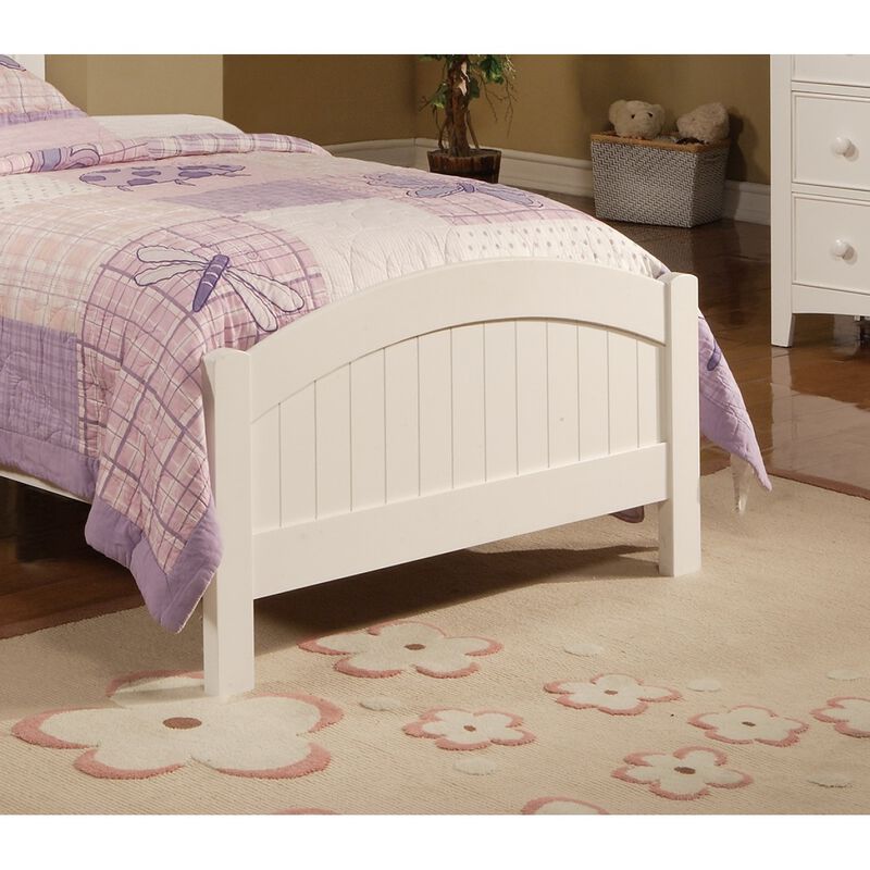 White Color Twin Size Bed Youth Bedroom Furniture Vertical Lines Carved Headboard Plywood