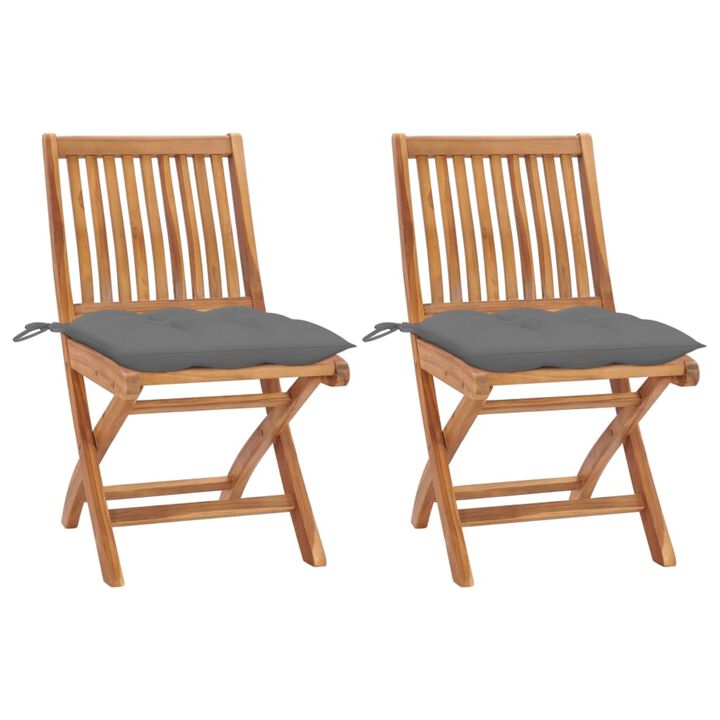 vidaXL Garden Chairs 2 pcs with Gray Cushions Solid Teak Wood