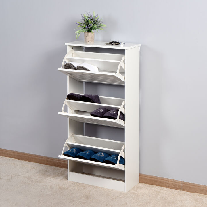 Hivvago 3 Tiers Wooden Entryway Storage Shoe Cabinet with 3 Flip Doors in