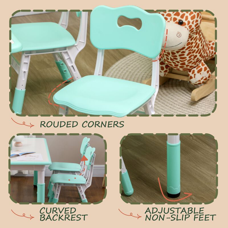 Kids Table and Chair Set with 4 Chairs, Adjustable Height, Easy to Clean Table Surface, for 1.5 - 5 Years Old, Green