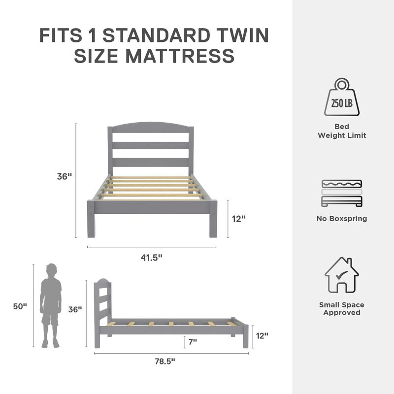 DHP Buster Twin Bed with Wood Headboard, Gray