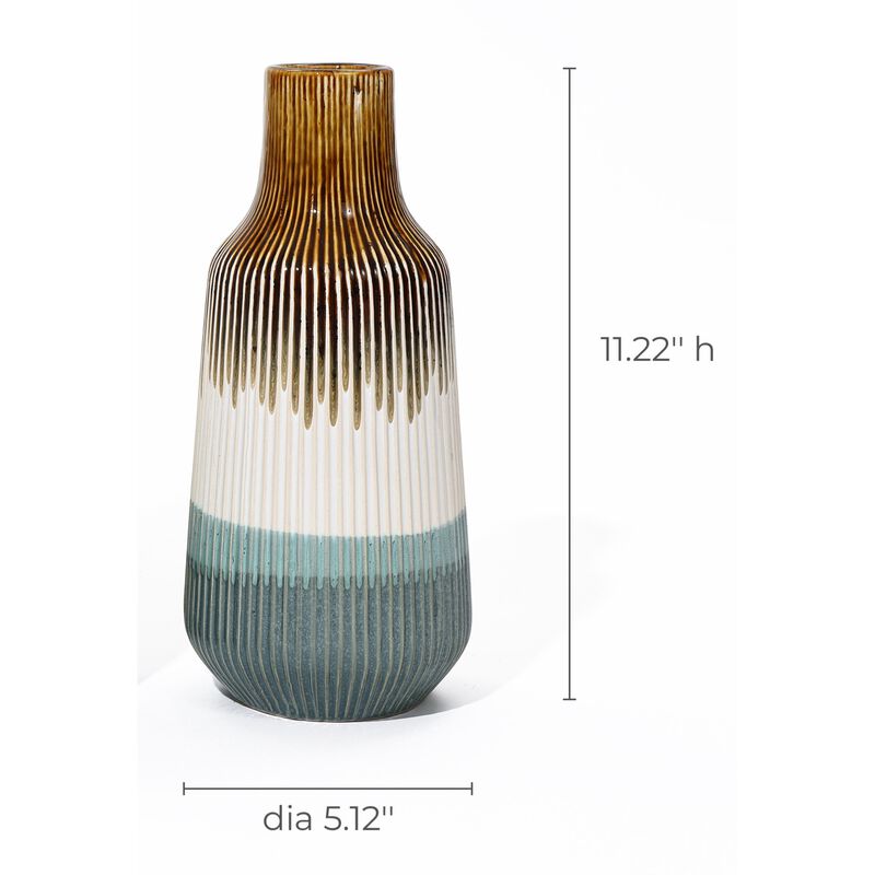 LuxenHome Earth Tones Ombre Stoneware Vase