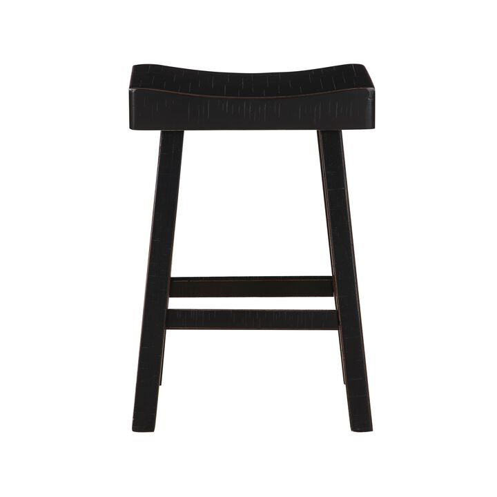 Casy 30 Inch Bar Height Stool, Saddle Seat, Black Rubberwood, Set of 2 - Benzara