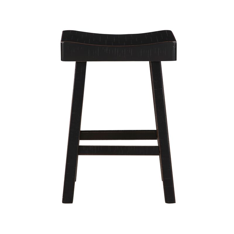 Casy 30 Inch Bar Height Stool, Saddle Seat, Black Rubberwood, Set of 2 - Benzara
