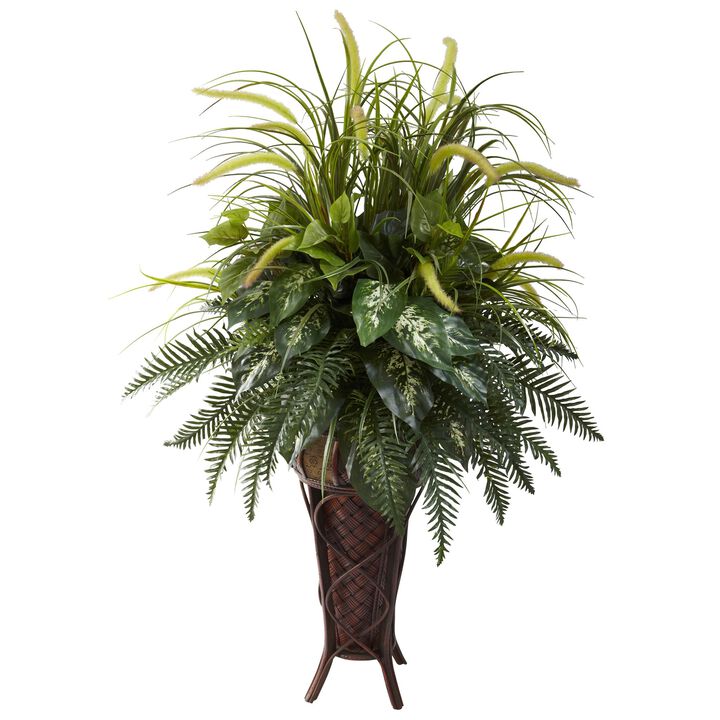 Hivvago Mixed Greens & Cattails w/Stand Planter