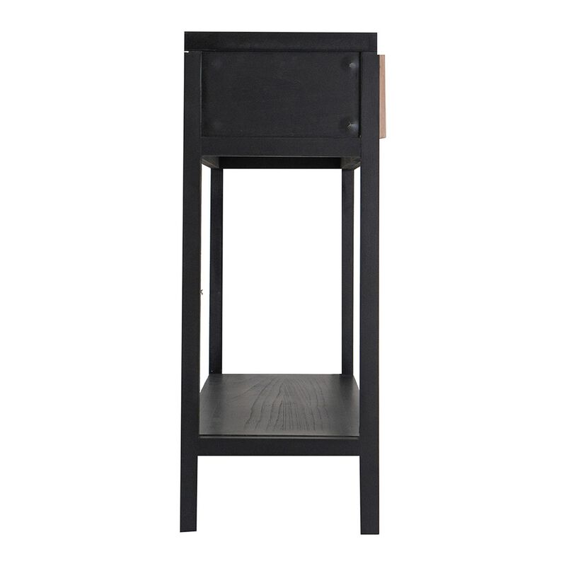 Dana 39 Inch Sofa Console Table, 2 Rattan Drawers, Black Finish, Brown-Benzara