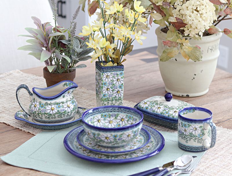Blue Rose Polish Pottery Cherished Blooms Butter Tub