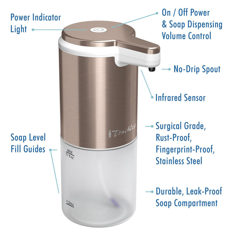 iTouchless iTouchless Ultraclean Stainless Steel Sensor Foam Soap Dispenser 11 oz Rose Gold