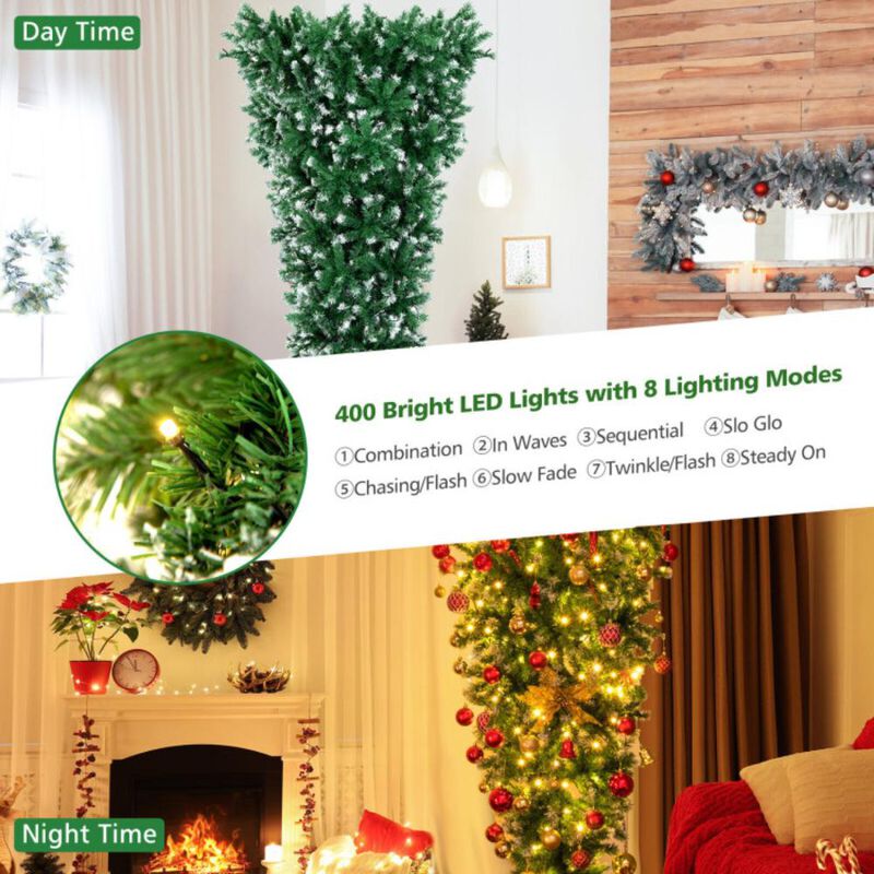Hivvago 7.5 Feet Pre-Lit Snowy Upside Down Christmas Tree 1100 Tips