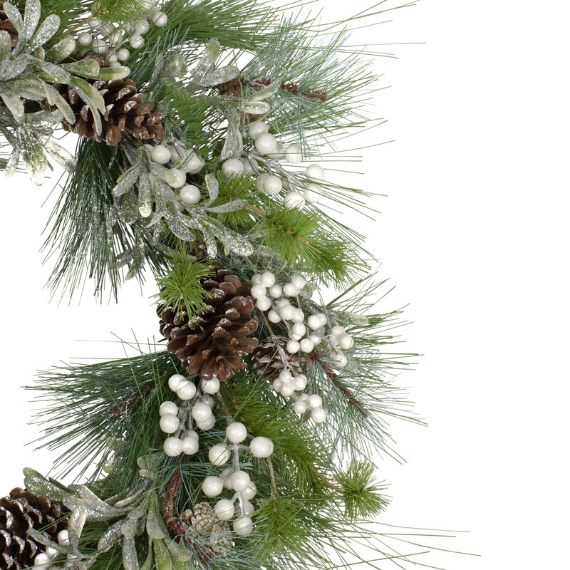 Glittered White Berry and Pinecone Artificial Christmas Wreath  30-Inch  Unlit