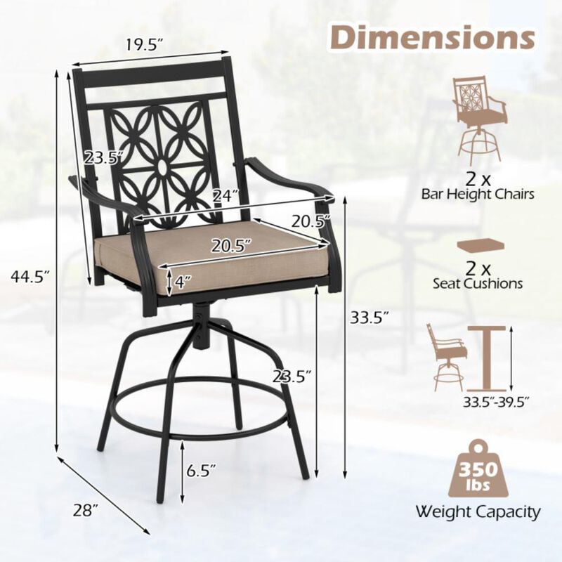 Hivvago Outdoor Swivel Bar Stools Set of 2 with Seat Cushions-Brown