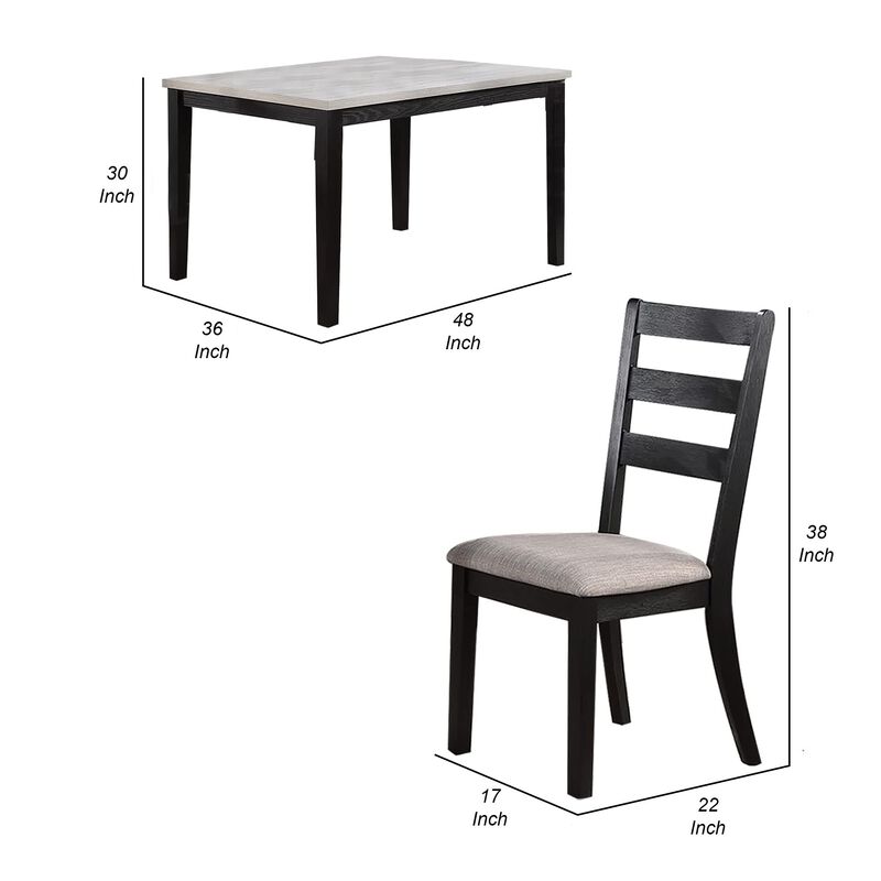 5 Piece Dining Set, Rectangular Table, 4 Chairs, Padded, Espresso Brown - Benzara
