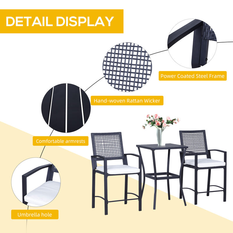 3pc Rattan Wicker Bistro Set Bar Table High Stool Garden Patio Furniture