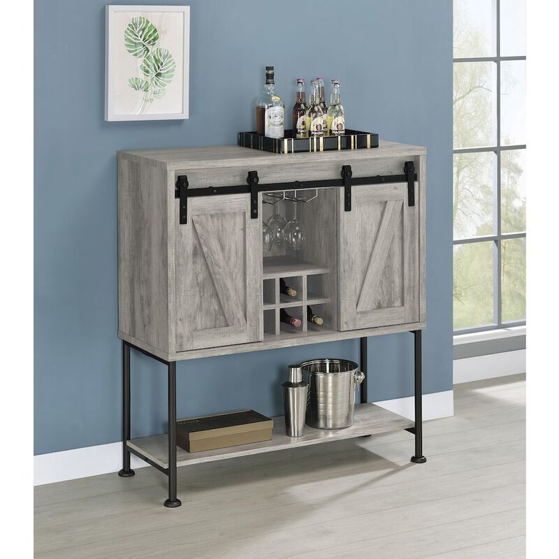 Coaster Co. of America Claremont Sliding Door Home Bar Wine Cabinet Grey Driftwood