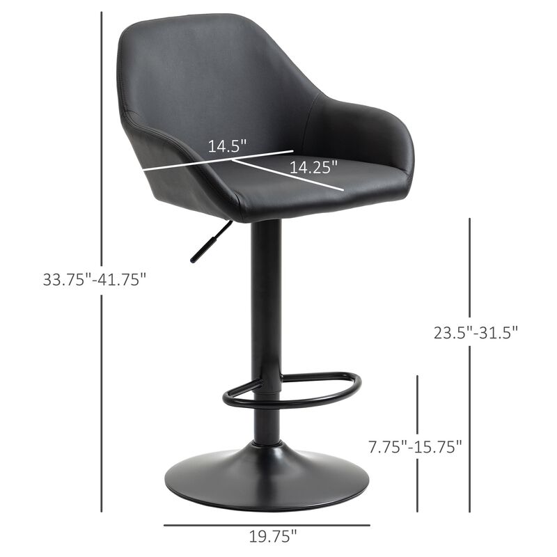 Black Bar Seating: Swivel Stools with PU Leather and Footrest