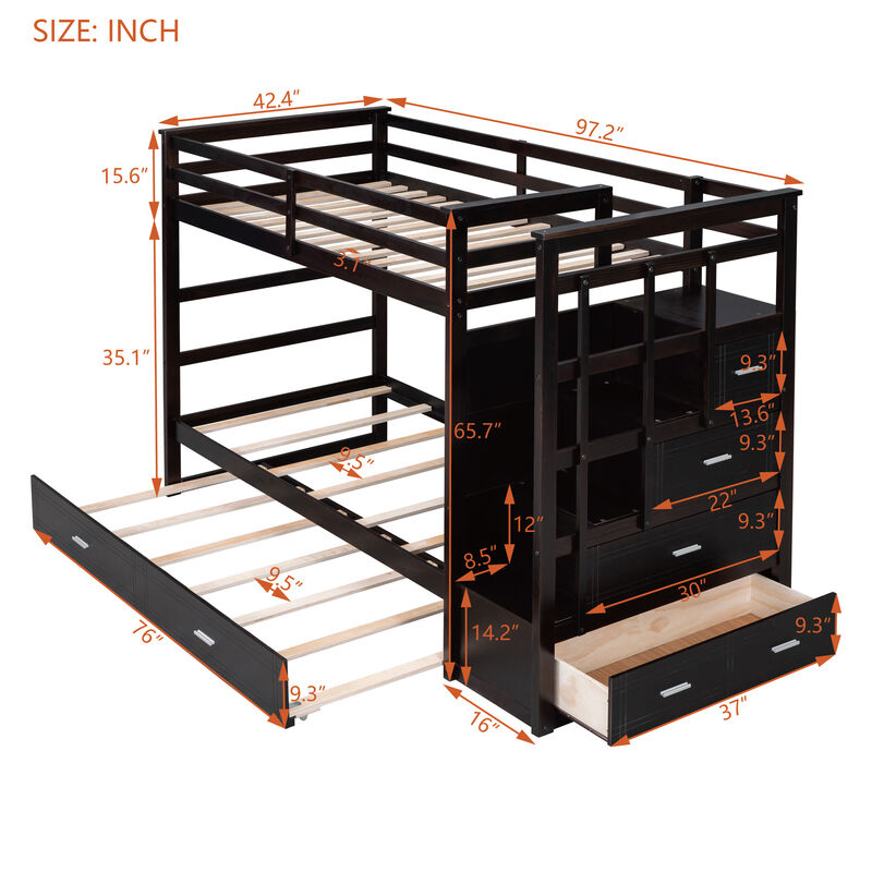 Merax Twin Over Twin Bunk Bed with Trundle and Staircase