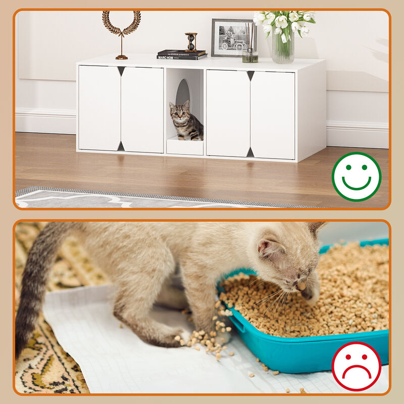 FUFU&GAGA Stylish White Cat Cabinet with Ample Storage Space (43.3" W x 16.9" H x 20.5" D),White
