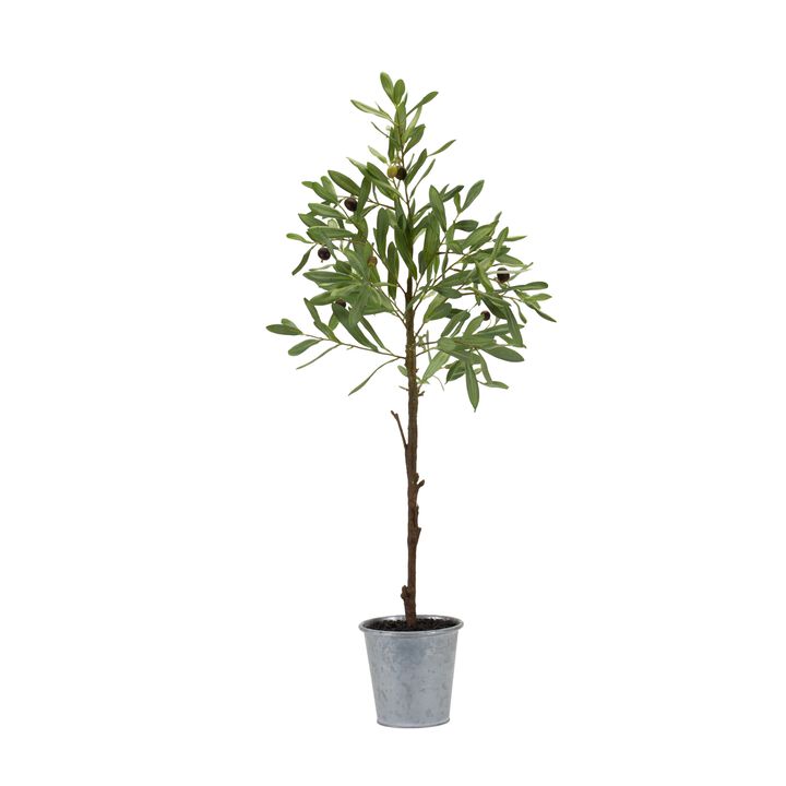 31.5" Olive Leaf Silk Tree with Tin Pot for Stylish Indoor Décor and Greenery
