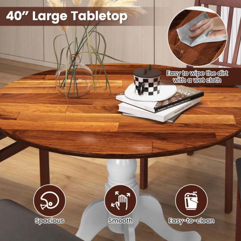 Hivvago Wooden Dining Table with Round Tabletop and Curved Trestle Legs