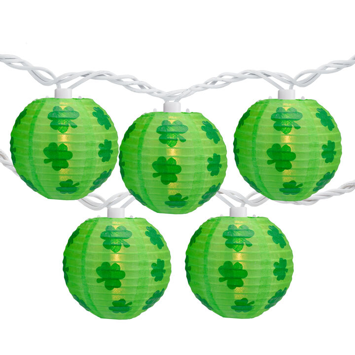 10-Count Green Shamrock St. Patrick's Day Paper Lantern Patio Lights  8.5ft White Wire