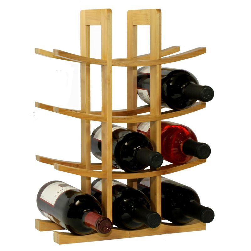 Hivvago 12 Bottle Wine Rack Modern Asian Style in Natural Bamboo