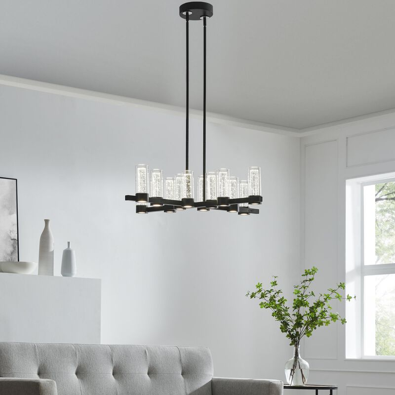 Victory Chandelier Matte Black Metal and Acrylic 12 LED Lights Dimmable