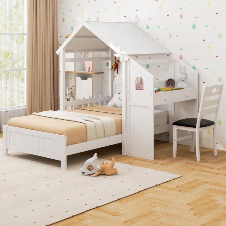 Hivvago Twin House Bed with with 2 Drawers and Windmill