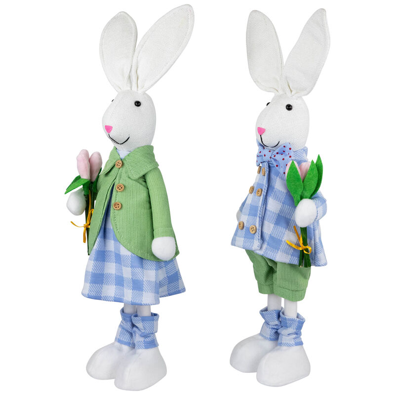 Bunny Couple in Matching Checkered Outfits Easter Figures - 18.75" - Set of 2