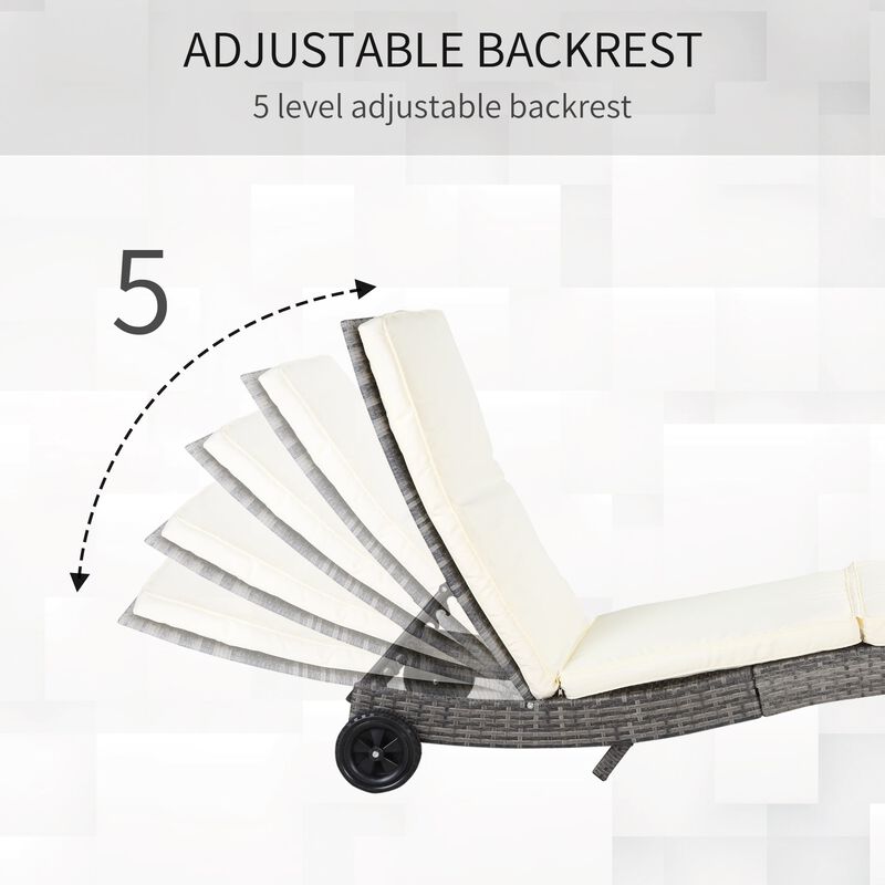 Off-white Sun Lounger: Wicker Chaise with Adjustable Backrest