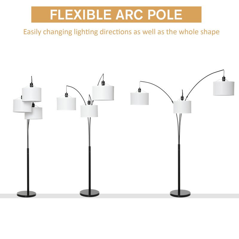 Black/White Modern Light: Arc Floor Lamp with 3 Drum Shades