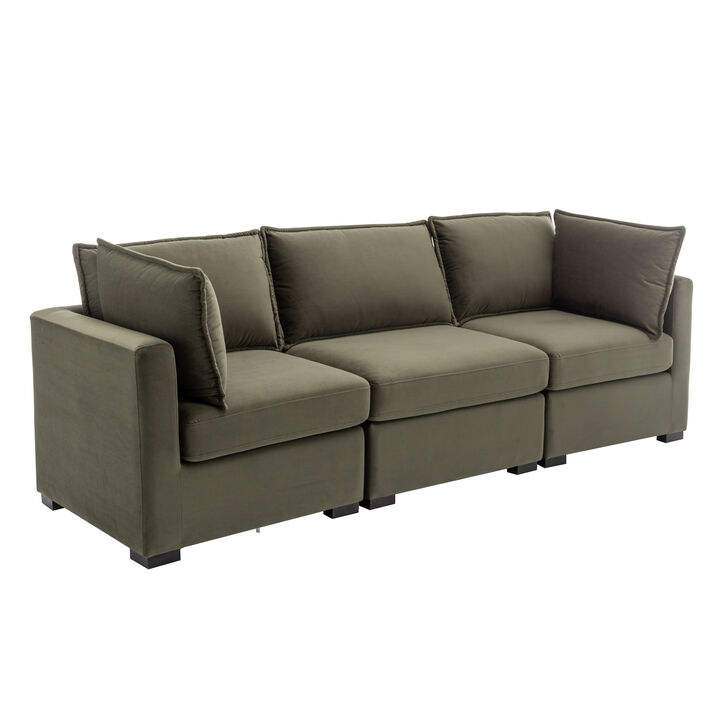 Bennett 3 Piece Flange Seam Modular Sofa  - Olive Green Velvet