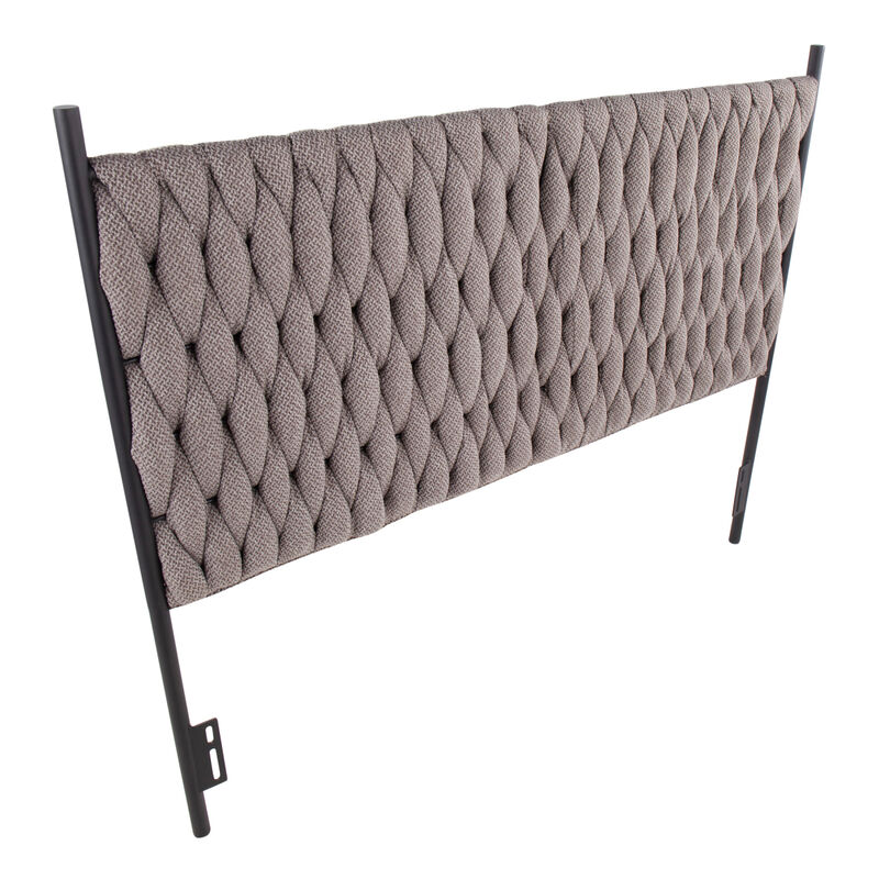 Braided Matisse Queen Size Headboard In Black Metal And Grey Fabric