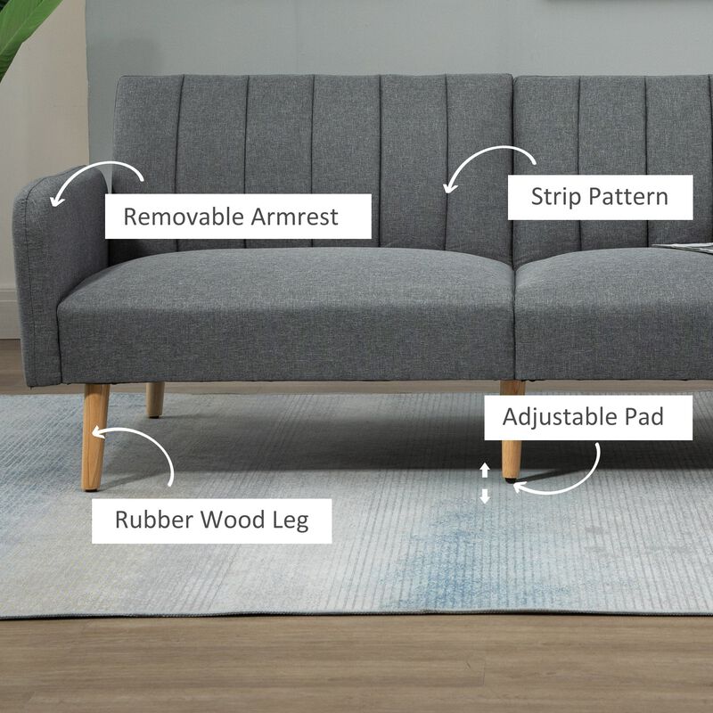 Light Grey Compact Bed: Two Seater Convertible Futon Sofa