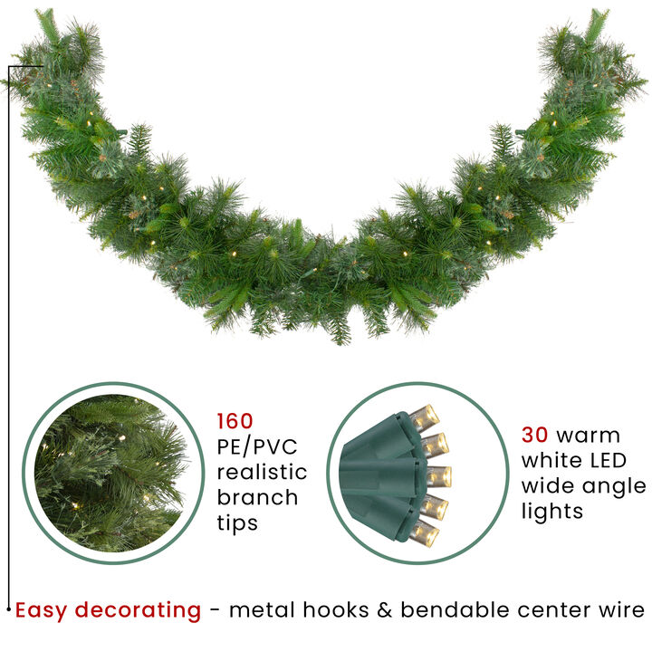 6' x 14" Pre-Lit Ashcroft Cashmere Pine Artificial Christmas Garland  Warm White LED Lights