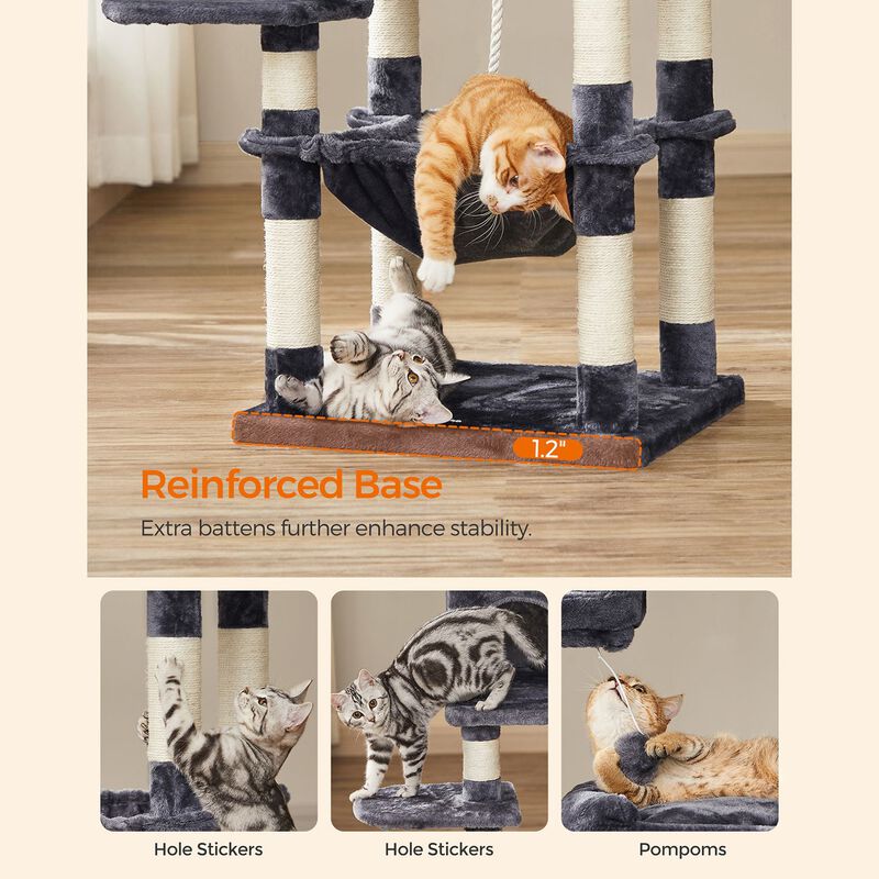 Multi-Level Cat Tree – 56.3-Inch with Sisal Scratching Posts and Plush Perches
