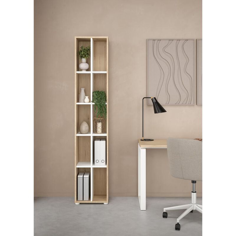 Tvilum Sign Narrow 10 Shelf Bookcase/ bookcase with divider, Jackson Hickory/White