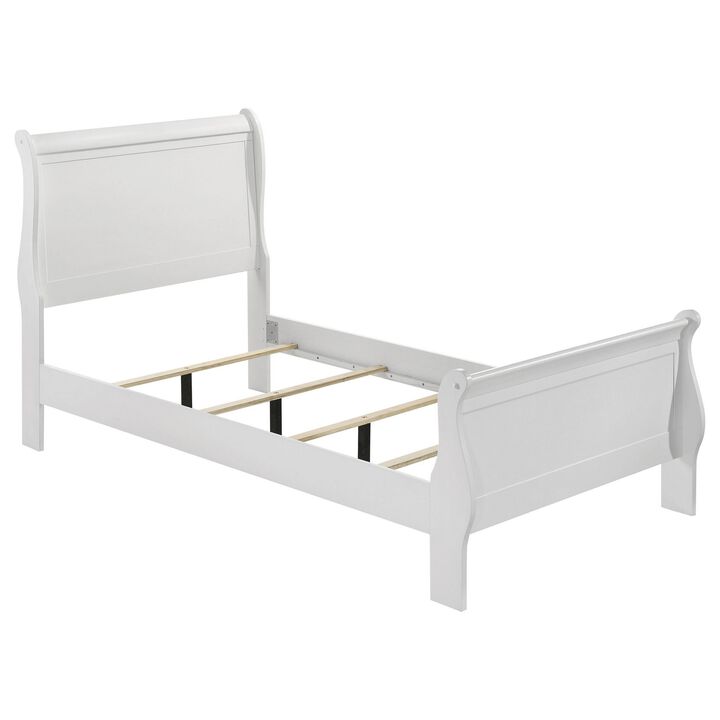 Nim Twin Size Bed, Sleigh Panel Headboard Design, White, Low Profile - Benzara