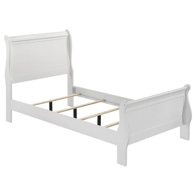 Nim Twin Size Bed, Sleigh Panel Headboard Design, White, Low Profile - Benzara