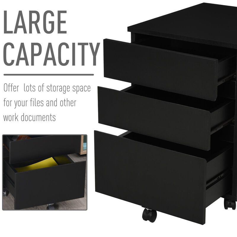 Black Office Assistant: 3-Drawer Mobile File Cabinet/Printer Stand