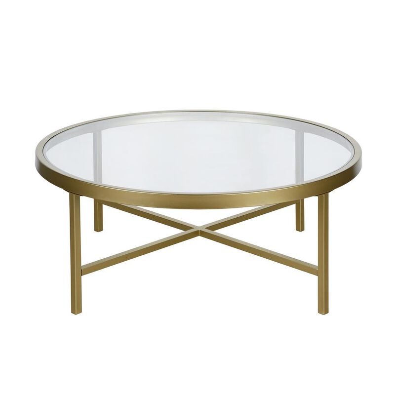HomeRoots 36 Gold Glass And Steel Round Coffee Table