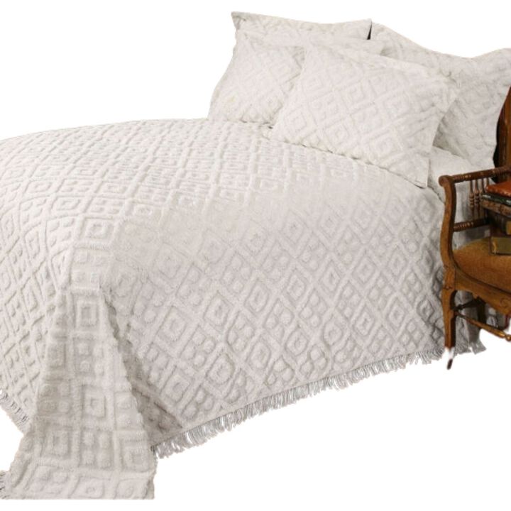 Hivvago Full size Beige Chenille Cotton Bedspread with Fringe Edges