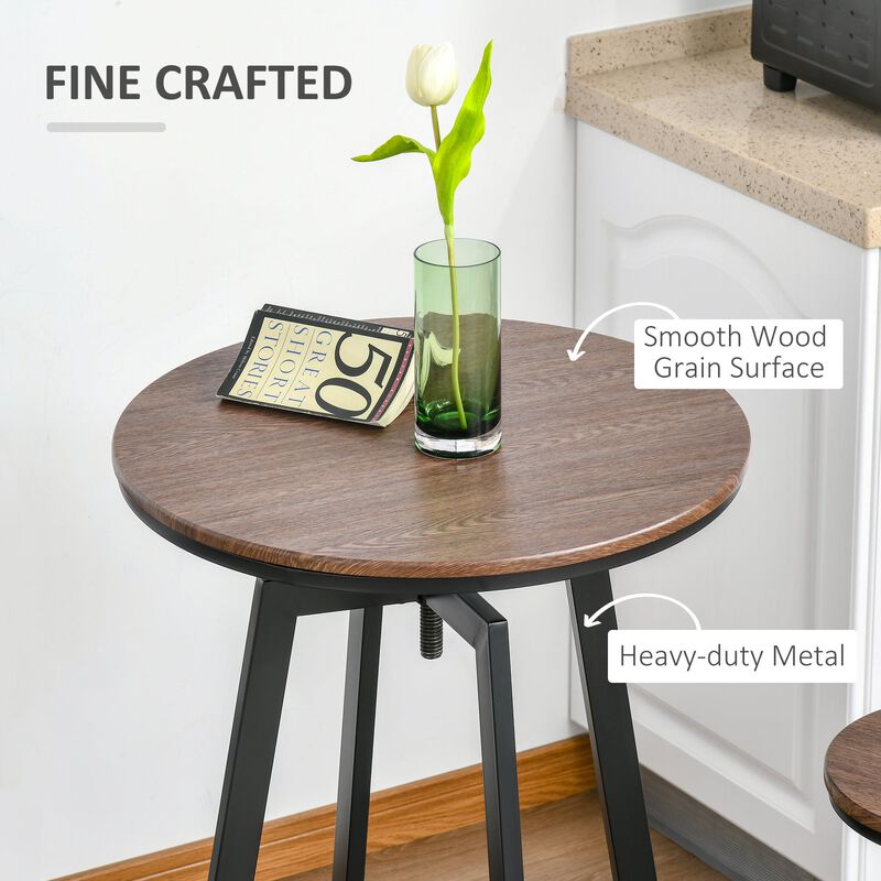 Industrial Bar Dining: 3-Piece Adjustable Height Bistro Set with Swivel Stools