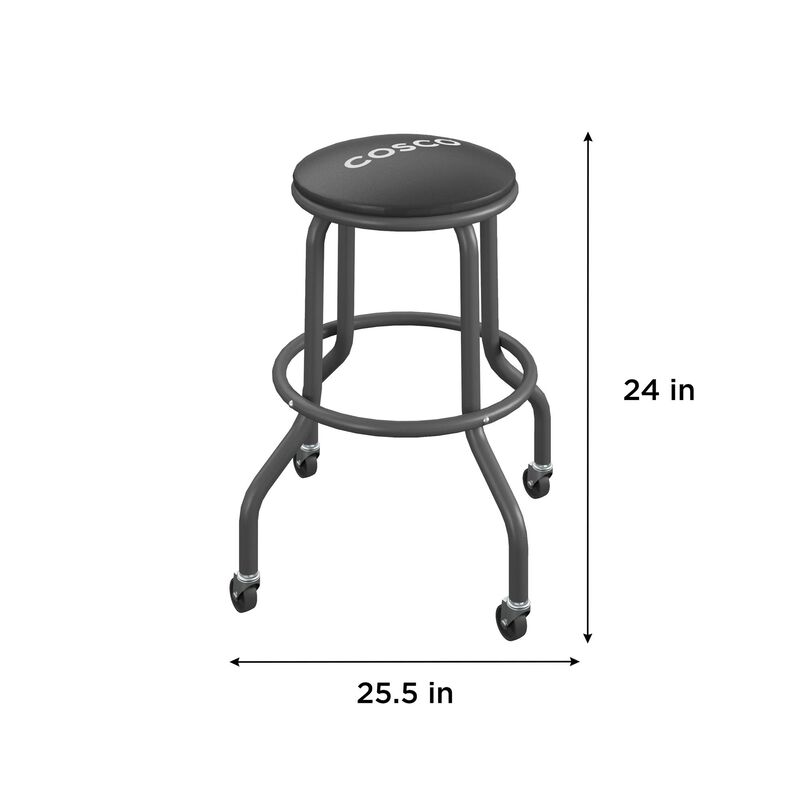 COSCO 24" Rolling Steel Work Stool with Vinyl Seat