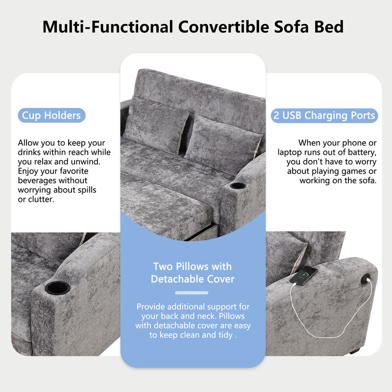 Merax Modern Chenille Convertible Loveseat Sofa