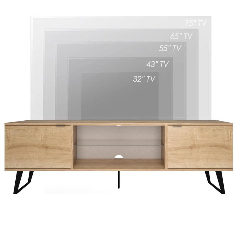Atelier Mobili Mid Century Modern Door Glass Shelf TV Stand (Oak)