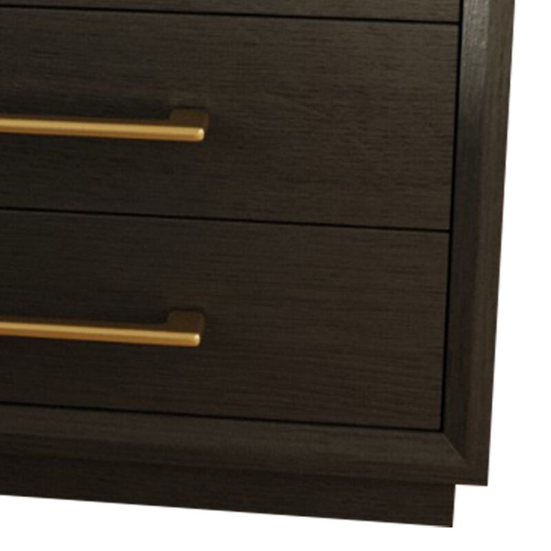 Cid Mizo 32 Inch Nightstand, 3 Drawers, Gray Solid Wood, Sturdy Plinth Base-Benzara